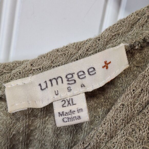 Umgee Womens 2XL Sleeveless Thermal Knit‎ Top Mixed Media Boho Tie Neck Ruffle - Picture 7 of 8